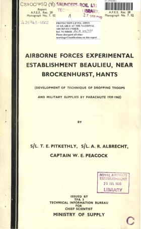 Development of technique of dropping troops and military supplies by parachute 1939-45