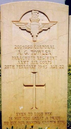 Gravestone of Cpl Alan G Towler, Medjez-El-Bab War Cemetery.