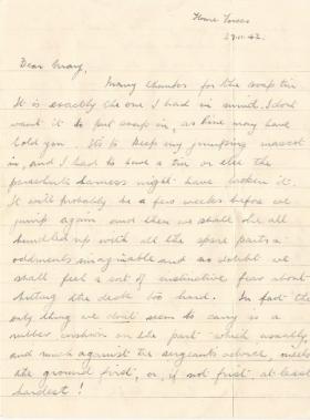 Cpl Towler's letter to his sister Mary, 3rd Para Bn, 27 Nov 1942.