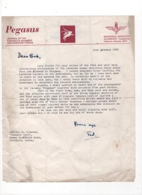 Letter from the Pegasus editor to Acting Capt Bob Midwood, 1972.