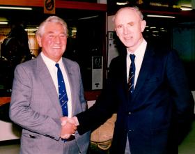 James Barnbrook and Dr Peter Barry, reunited after 43 years, 17 February 1988.