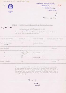 Letter regarding Battle Honours claim for 6th Battalion, 17 February 1956.