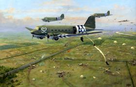 Dakotas dropping on Renkum Heath – first day of the Battle of Arnhem, 17 September 1944 by Geoffrey E Lea.