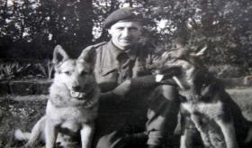 Cpl Walton with two Para Dogs, Mattenburg, Germany, May 1945.