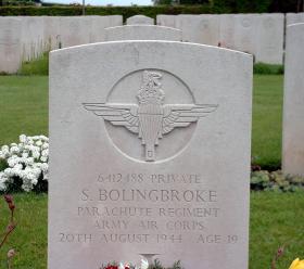 Headstone of Pte Stanley Bolingbroke,  La Deliverande War Cemetery, Douvres-la-Deliverande, near Caen, Normandy.