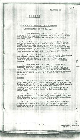Security information given by captured German about radar.