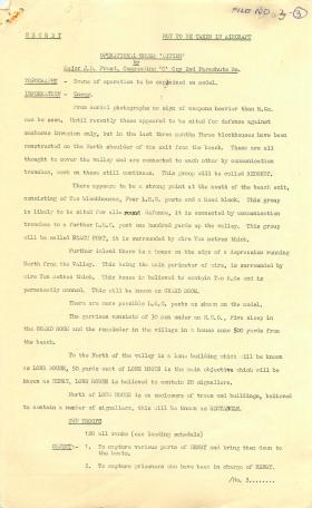 Bruneval briefing order by Major Frost including enemy information, 1942.