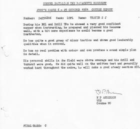 Steve 'Yank' Thayer's Junior NCO Cadre report, 1981