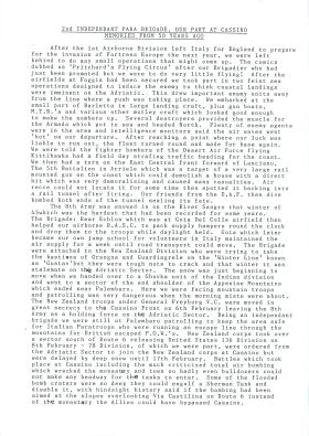 Personal account of 2nd Independent Parachute Brigade at Cassino