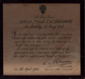 Certificate of Good Service for John W Brennan, April 1945
