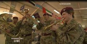 The Parachute Regiment Band perform for a live tv recording in Camp Bastion Christmas 2010 