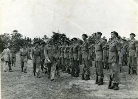 Commander-in-Chief Gen Sir Claude Auchinlek inspects the 15th (Kings) Battalion, Bilaspur, India, April 1946