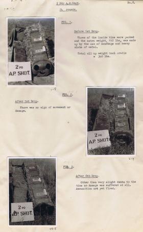 CLE Mk1 containing 2 Pdr Armour-piercing (AP) Shot, before and after drop.