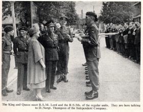The King and Queen meet the RSMs of the regular battalions, Aldershot 19 July 1950.