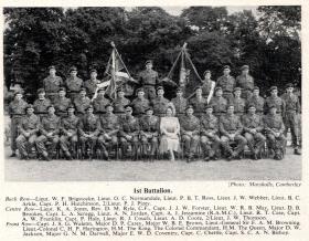 The King and Queen with officers of 1 PARA, Aldershot 19 July 1950.