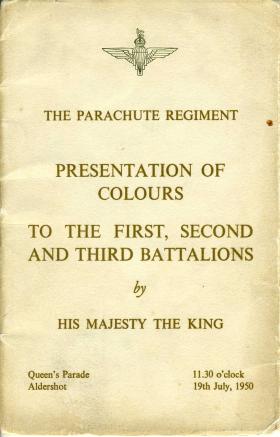 Booklet for the presentation of the Colours by HM King George VI, 19 July 1950.