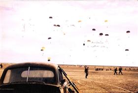 Containers being parachuted, Suez, 1956.