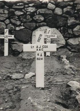 Field burial site for Lt A J Cox, Mijanes France