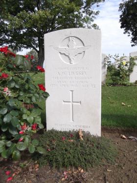 Headstone of Cpl A W Livesey, Hanover War Cemetery, Hanover, Germany, August 2011.