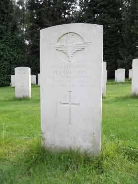 Headstone of Cpl HJ Skelton, Becklingen War Cemetery, August 2011.