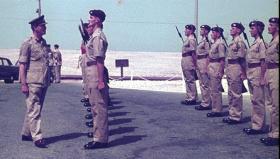 Lt Gen Harrington inspecting 1 Para Guard during a visit to Bahrain, 1964