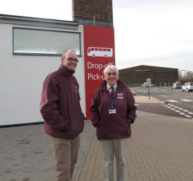 The museums curator, Jon Baker, and volunteer, Peter Wildblood, waiting for a group visit, Duxford, 2011