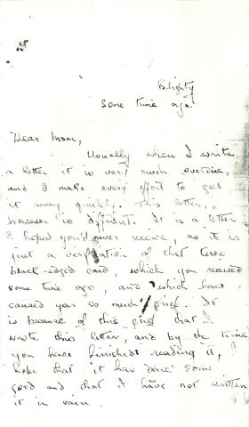 Letter to soldier's mother in the event of his death at Arnhem.