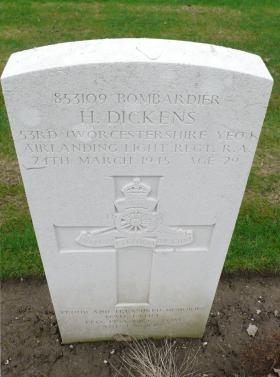 Headstone of Bdr Henry Dickens, Reichswald Forest War Cemetery Germany, 2010.
