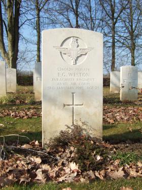 Grave of E G Weston, Hotton War Cemetery, Belgium, 2015. 