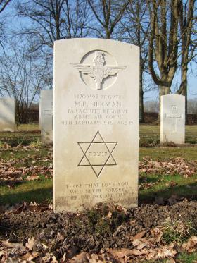 Grave of Pte M P Herman, Hotton War Cemetery, Belgium, 2015.