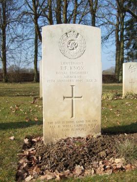 Grave of Lt E F Knox, Hotton War Cemetery, Belgium, 2015. 