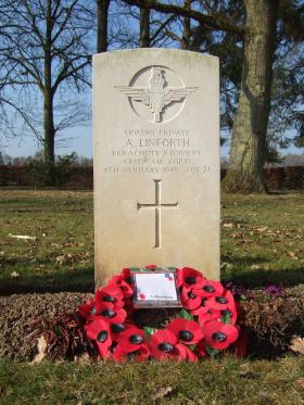 Grave of Pte Alfred Linforth, Hotton War Cemetery, Belgium, 2015. 