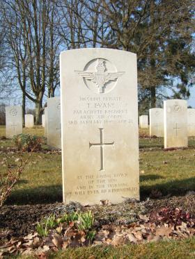 Grave of Pte Trevor Evans, Hotton War Cemetery, Belgium, 2015. 