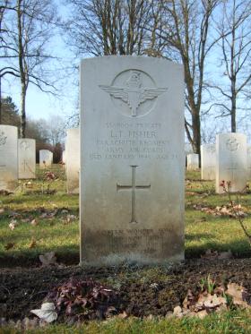 Grave of Pte Leslie T Fisher, Hotton War Cemetery, Belgium, 2015. 