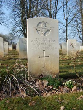 Grave of Cpl George C V McPherson, Hotton War Cemetery, Belgium, 2015.