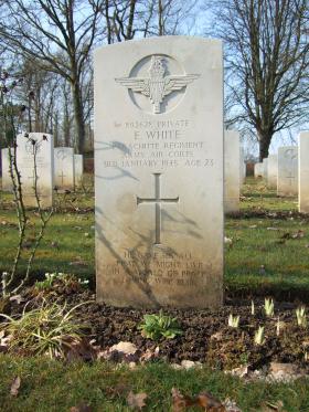 Grave of Pte E White, Hotton War Cemetery, Belgium, March 2015.