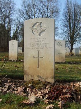 Grave of Pte James Shirley, Hotton War Cemetery, Belgium, 2015. 