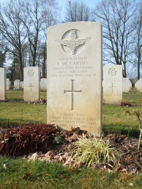 Grave of Pte Philip McCarthy, Hotton War Cemetery, Belgium, 2015. 