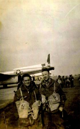 Cpl McLeod and Cpl Dunbar, emplaning onto US C119s, Buckeburg Airfield Germany, 1950's. 
