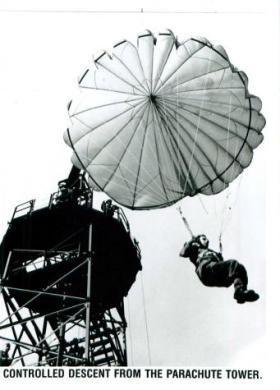 Controlled landing from the parachute tower.