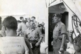Sgt Peter Malone, centre, en route to Suez, 1956.
