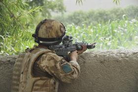 3 PARA soldier engaging the enemy, Musa Qala, Afghanistan, August 2008.