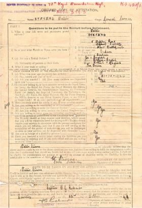 Pte Walter Stevens' Attestation Certificate