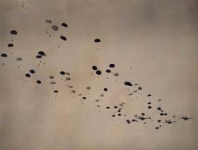 Mass drop onto Stanford by members of 16th Airborne Division, Ex King's Joker, 1953