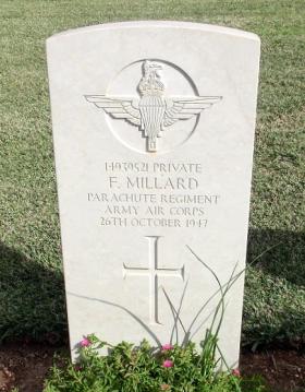 Grave of Pte F Millard, Khayat Beach Cemetery, 1 January 2015.