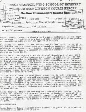 Steve 'Yank' Thayer's Junior NCO Section Commander Course Report, 1984