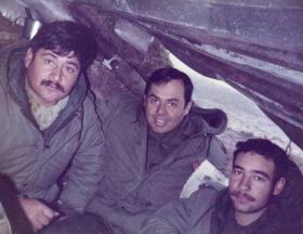 Argentine soldiers in a sangar, Stanley airfield, Falklands, 1982