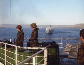 View of San Carlos Water from the MV Norland, Falklands, 1982