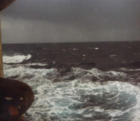 The Seas Become more turbulent as the Task Force heads to the Falklands after leaving Ascension Island, 1982