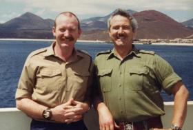 Tom Godwin and Acting TQMS WO2 Dell, Ascension Island, 1982